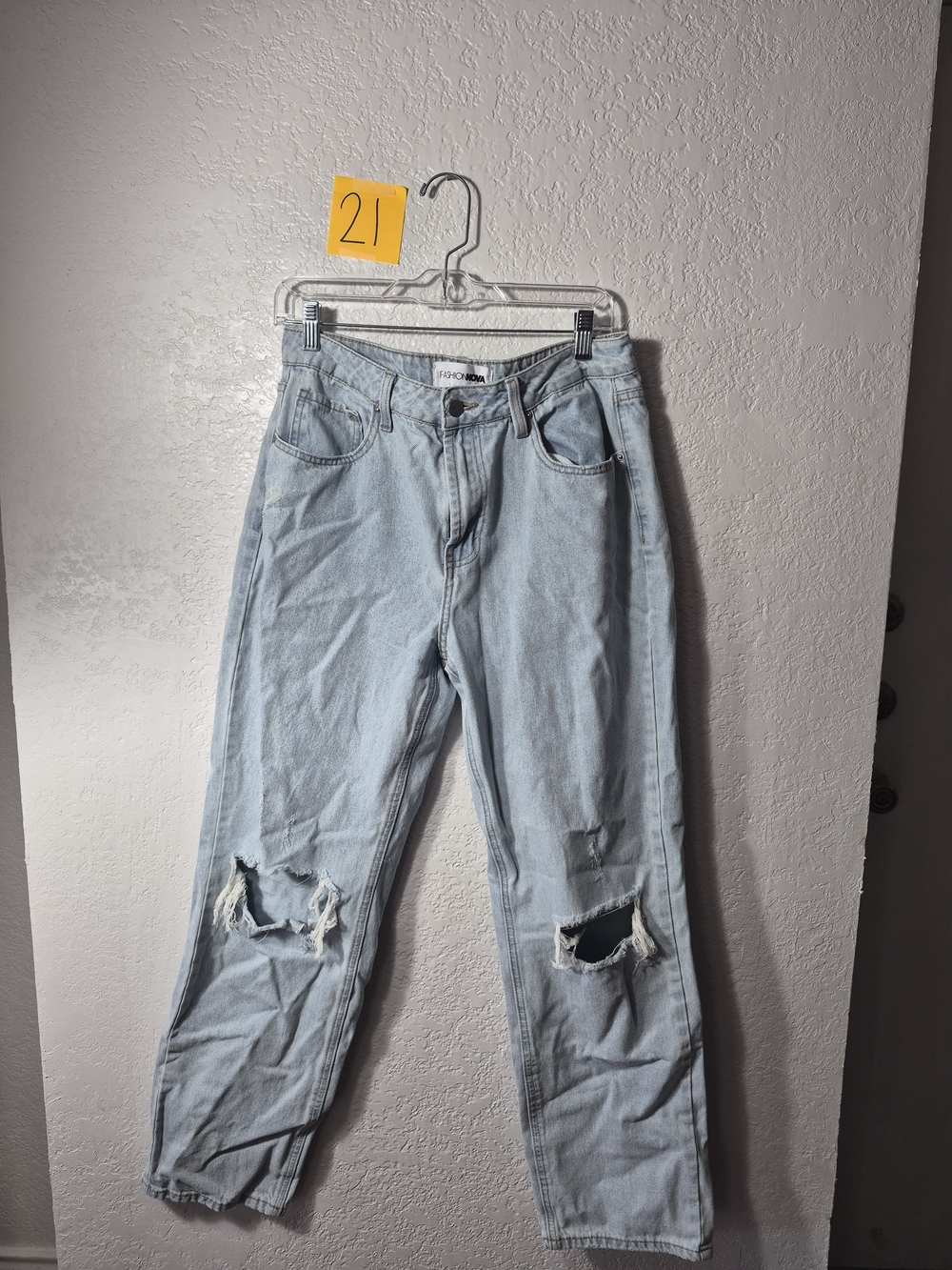 Fashion Nova Light Blue Distressed Straight-Leg Jeans